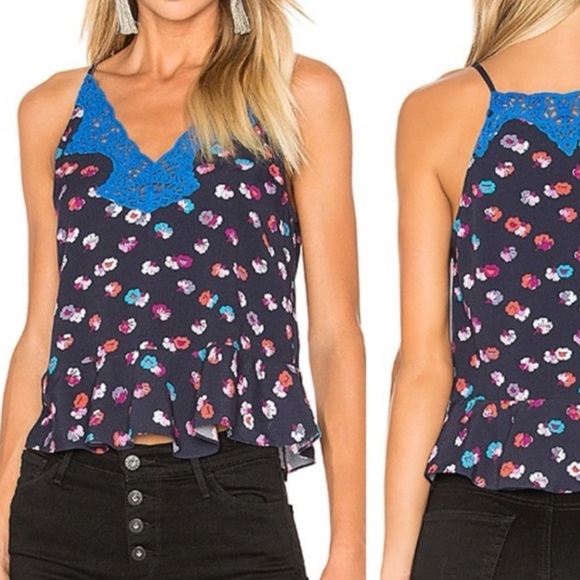 Rebecca Taylor Sz. 4 Blue Lace Trim Women's Top excellent condition! Visc/lace - Picture 1 of 11